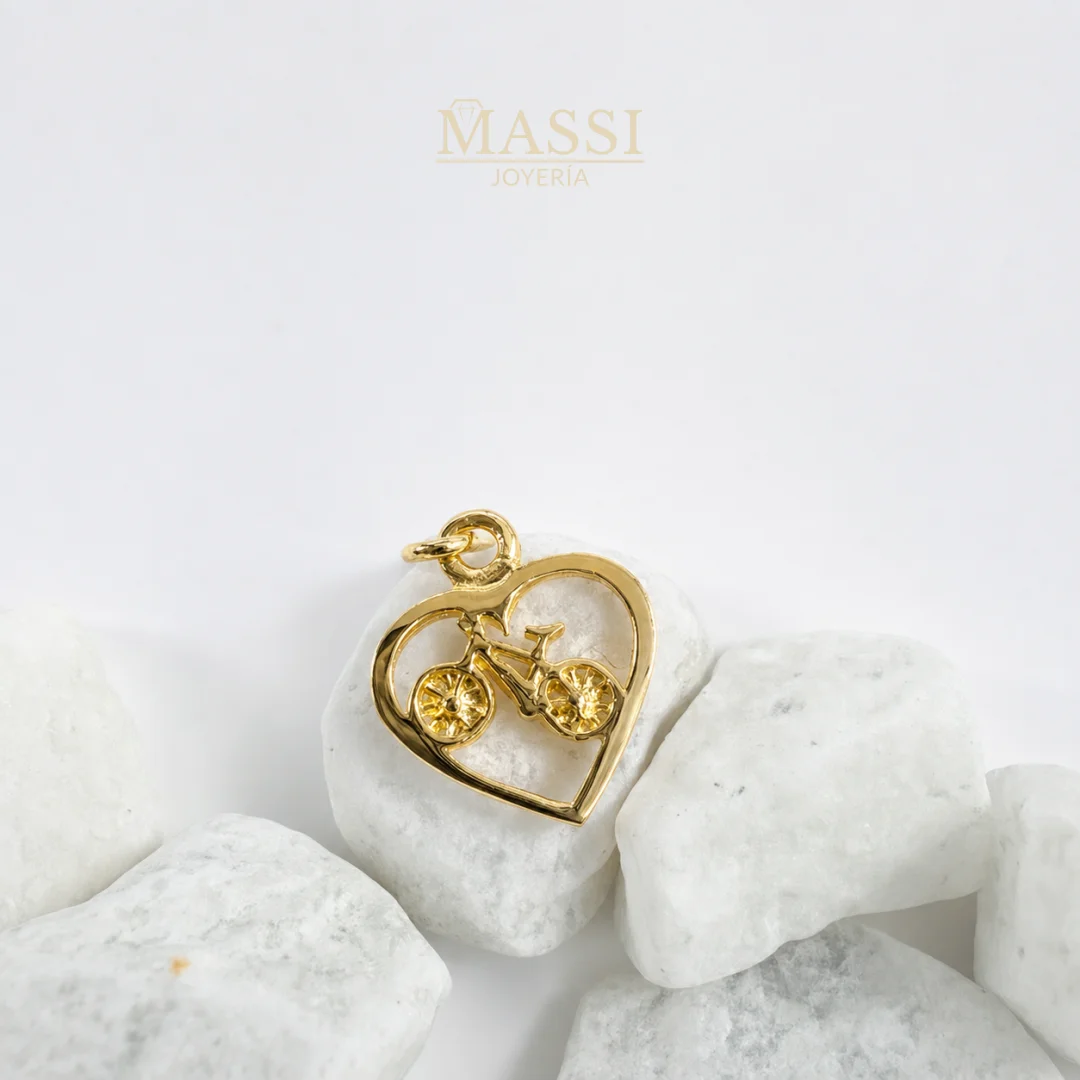Dije Corazón con Bicicleta de 10 × 10 mm en oro nacional amarillo