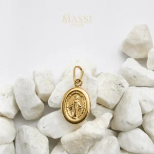 Dije Virgen Milagrosa Ovalado de 12 × 10 mm en oro nacional amarillo
